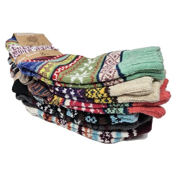 Winter Wool Socks Women Thick Socks Warm Hiking Boot Casual Design 9-PAIRS NWT - Picture 2 of 3